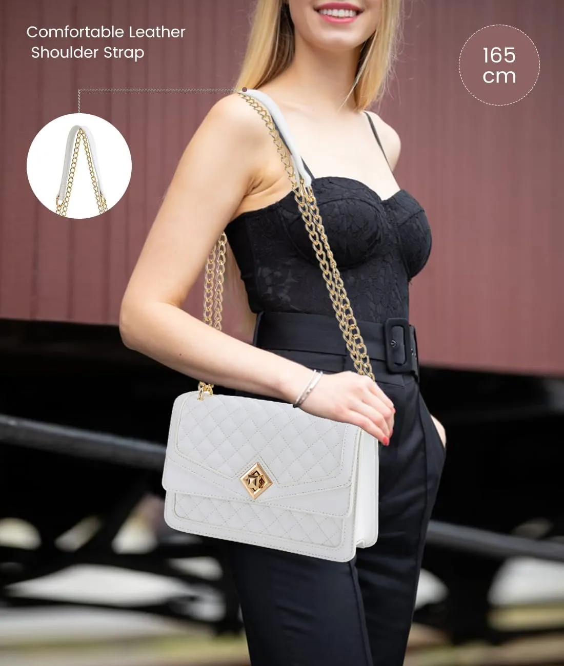 LOVEVOOK Crossbody Bags for Women Leather Quilted Shoulder Bag with Chain Strap Trendy Clutch Satchel Ladies Evening Bag