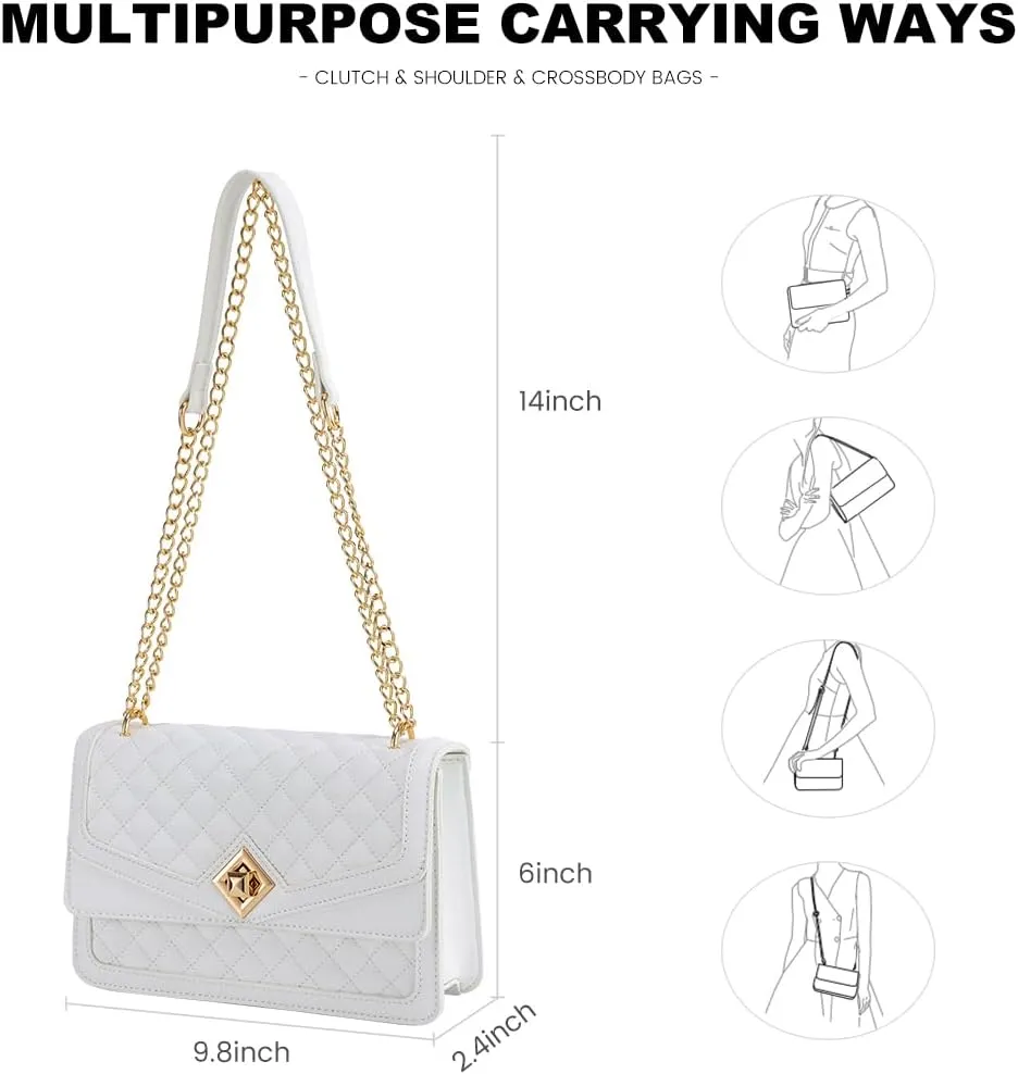 LOVEVOOK Crossbody Bags for Women Leather Quilted Shoulder Bag with Chain Strap Trendy Clutch Satchel Ladies Evening Bag