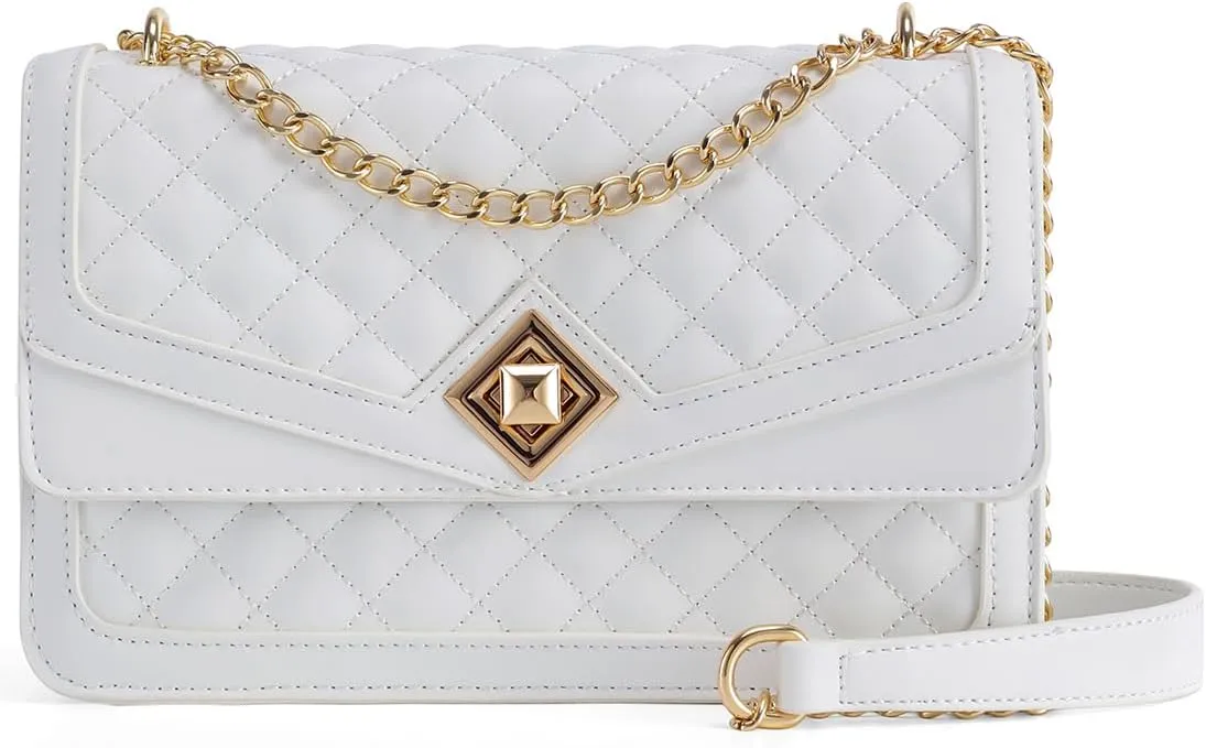 LOVEVOOK Crossbody Bags for Women Leather Quilted Shoulder Bag with Chain Strap Trendy Clutch Satchel Ladies Evening Bag