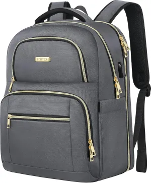 LTINVECK Travel Laptop Backpack for Women Men, Business Anti Theft TSA Friendly Laptops Backpack with USB Charging Port,Water Resistant Computer Bag Fits 15.6 Inch Laptops,Grey