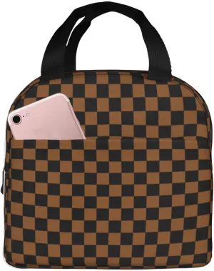 Lunch Bag Brown and Black Plaid Portable Reusable Lunch Box Insulated Lunch Tote for Office Outdoor Picnic Handbags Tote 8.5 X 8 X 5in