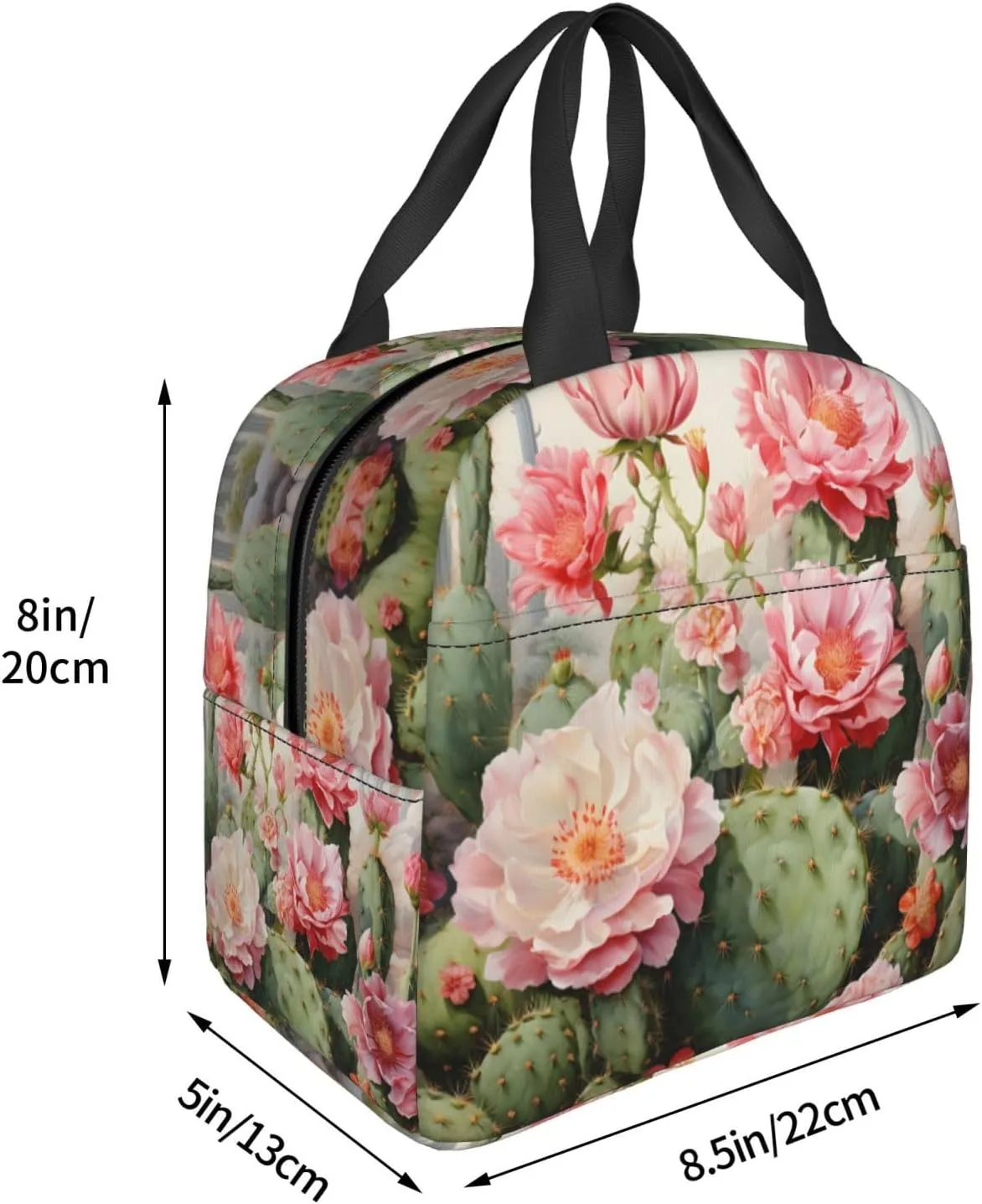 Lunch Bag for Women Men Reusable Insulated Lunch Box, Pink Cactus Flower Tropical Succulent Handbags Case High Capacity for Work, Travel, Outdoor