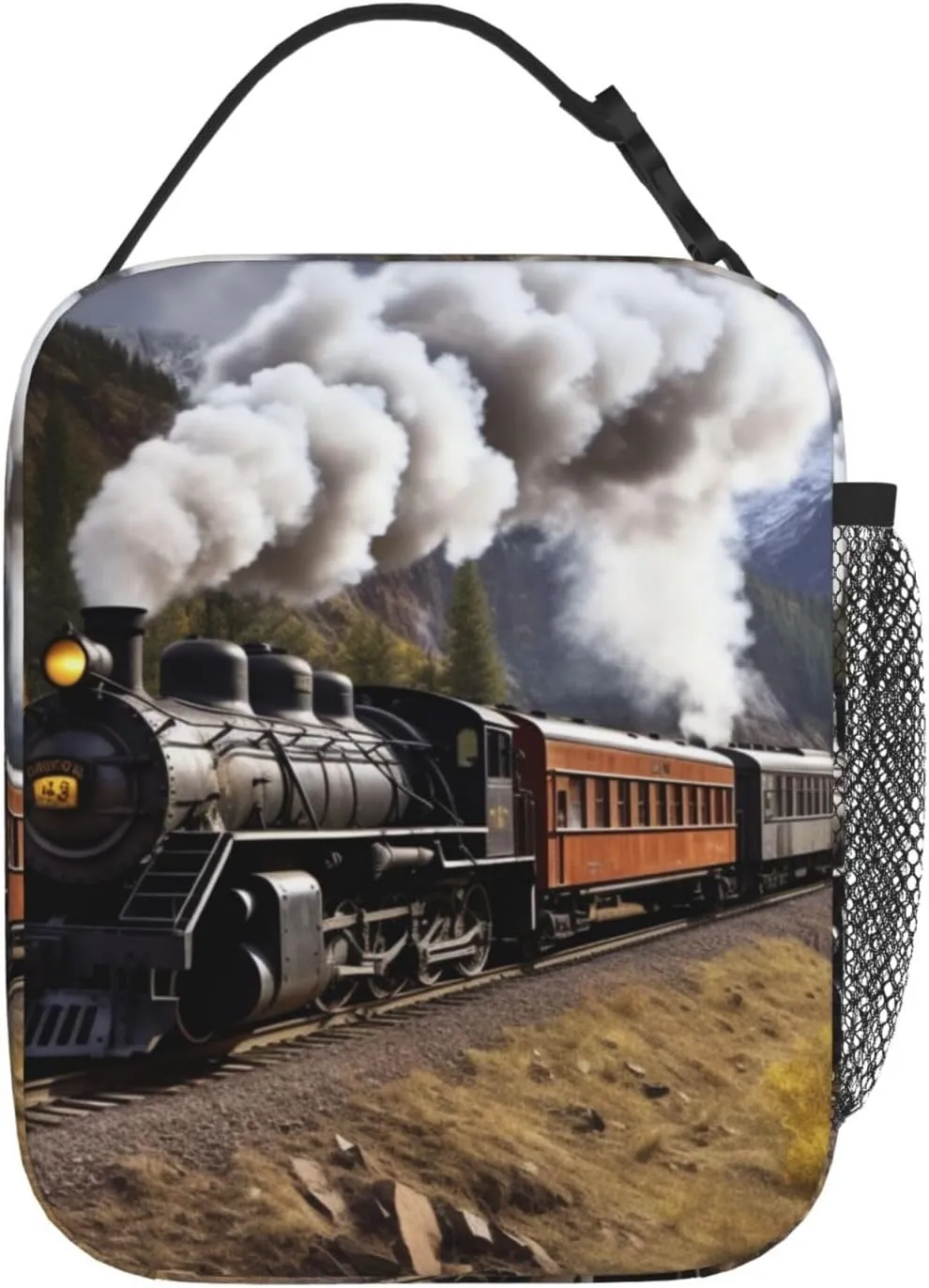 Lunch Bag For Women Men Steam Locomotive Train Insulated Lunch Box Large Capacity Lunchbox Reusable Lunch Tote Bag Leakproof Thermal Cooler Sack Food Handbags For Work Travel Picnic