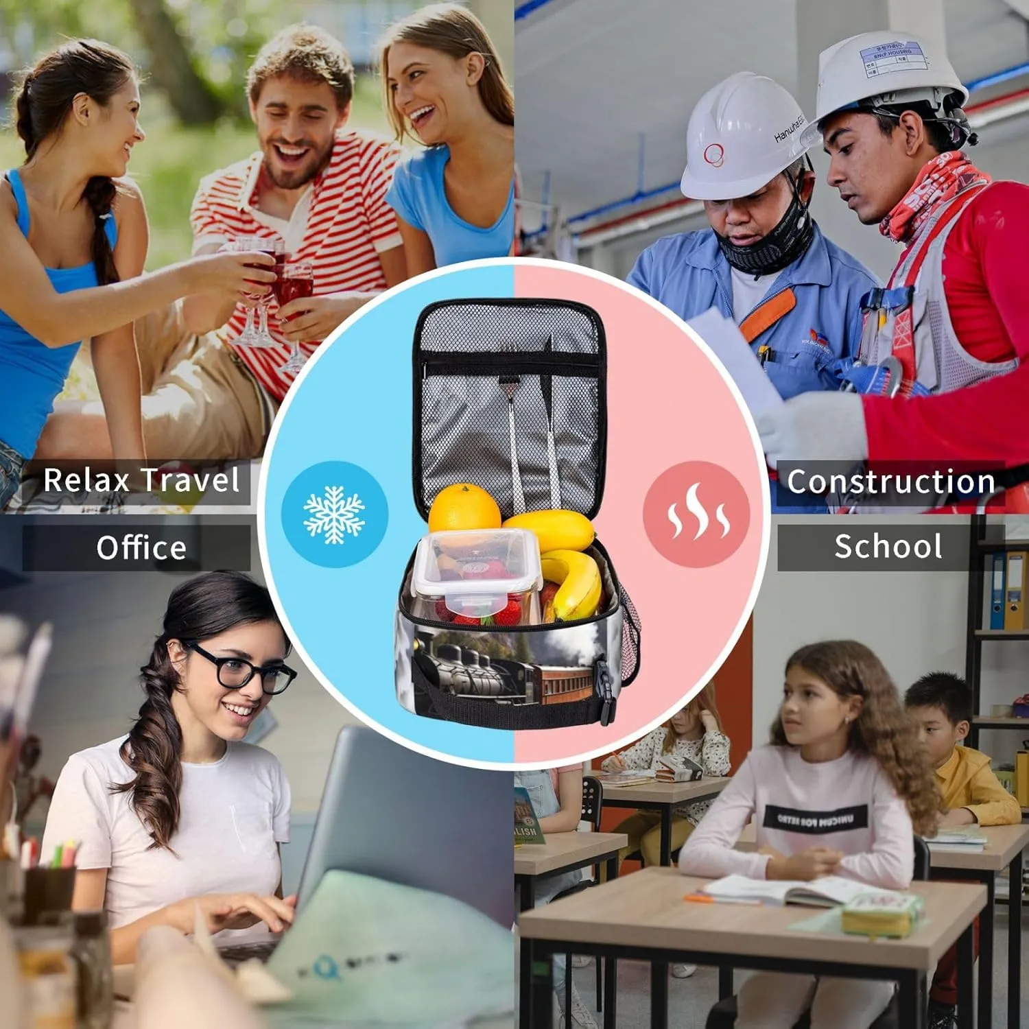 Lunch Bag For Women Men Steam Locomotive Train Insulated Lunch Box Large Capacity Lunchbox Reusable Lunch Tote Bag Leakproof Thermal Cooler Sack Food Handbags For Work Travel Picnic