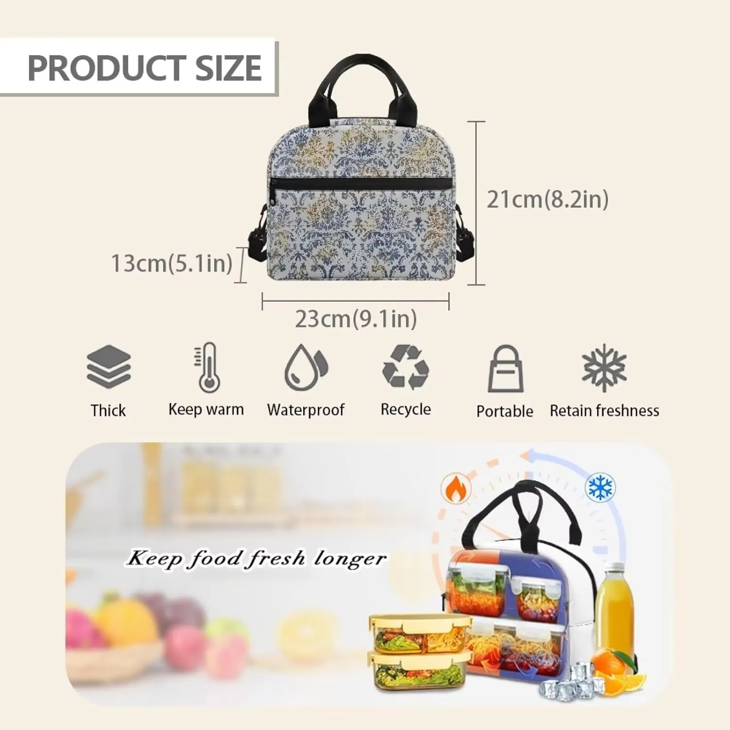 Lunch Bag Lunch Box for Women Men Reusable Insulated Lunch Tote Bag Leakproof Thermal Cooler Sack Food Handbags Case High Capacity for Travel Work School Picnic