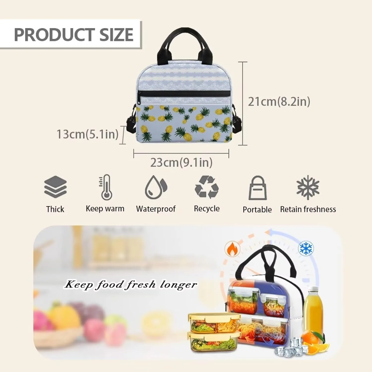 Lunch Bag Lunch Box for Women Men Reusable Insulated Lunch Tote Bag Leakproof Thermal Cooler Sack Food Handbags Case High Capacity for Travel Work School Picnic