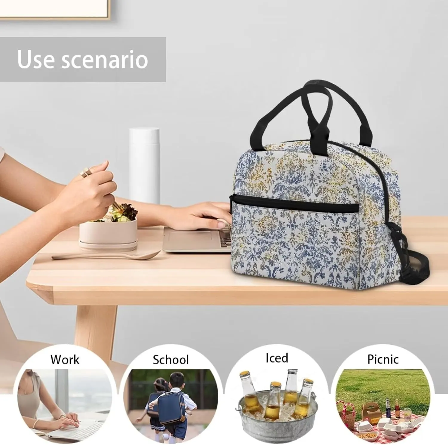 Lunch Bag Lunch Box for Women Men Reusable Insulated Lunch Tote Bag Leakproof Thermal Cooler Sack Food Handbags Case High Capacity for Travel Work School Picnic