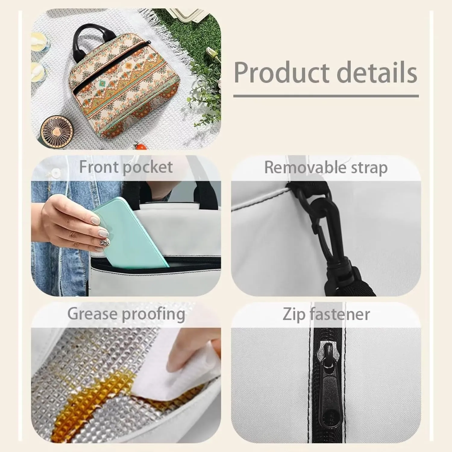 Lunch Bag Lunch Box for Women Men Reusable Insulated Lunch Tote Bag Leakproof Thermal Cooler Sack Food Handbags Case High Capacity for Travel Work School Picnic