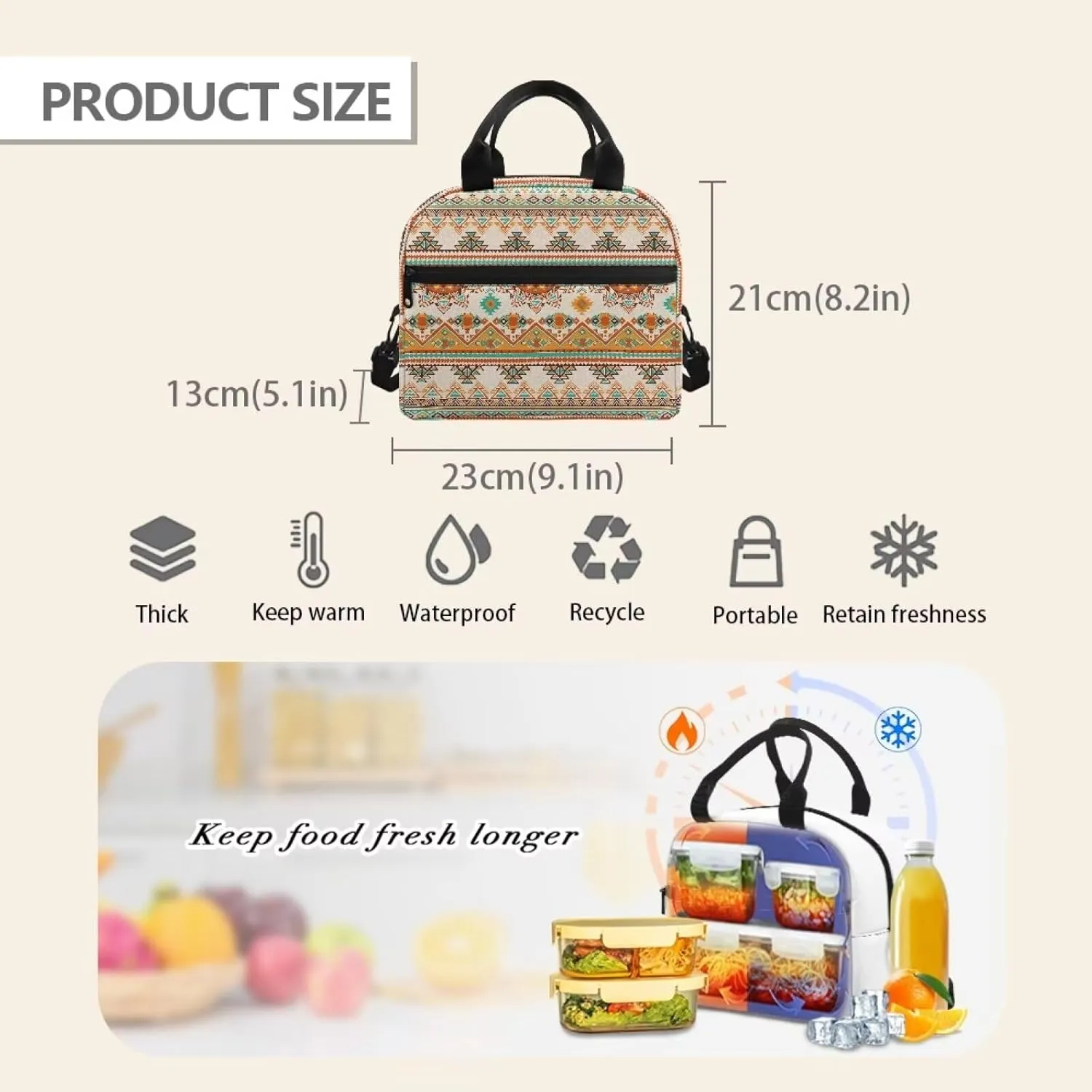 Lunch Bag Lunch Box for Women Men Reusable Insulated Lunch Tote Bag Leakproof Thermal Cooler Sack Food Handbags Case High Capacity for Travel Work School Picnic