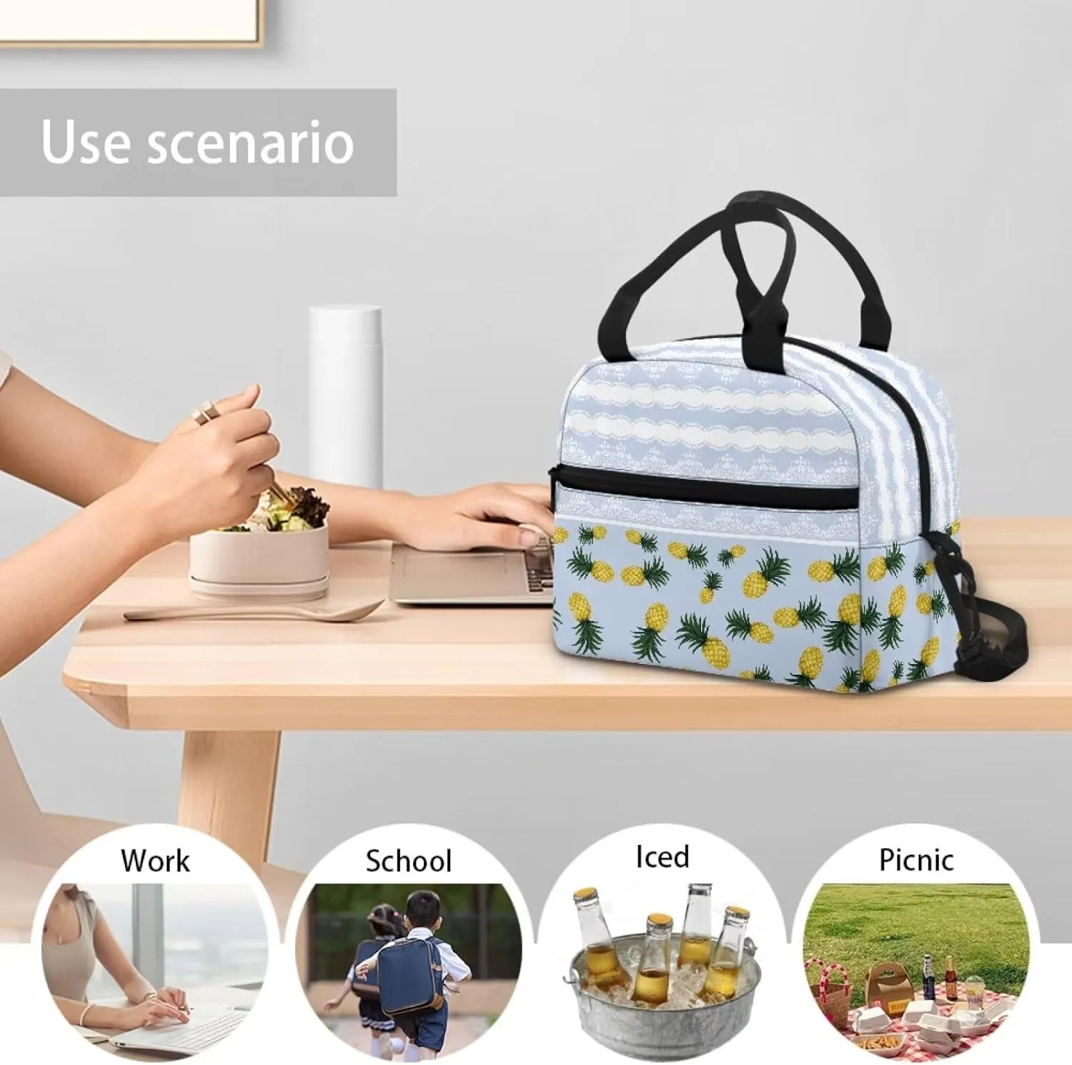Lunch Bag Lunch Box for Women Men Reusable Insulated Lunch Tote Bag Leakproof Thermal Cooler Sack Food Handbags Case High Capacity for Travel Work School Picnic