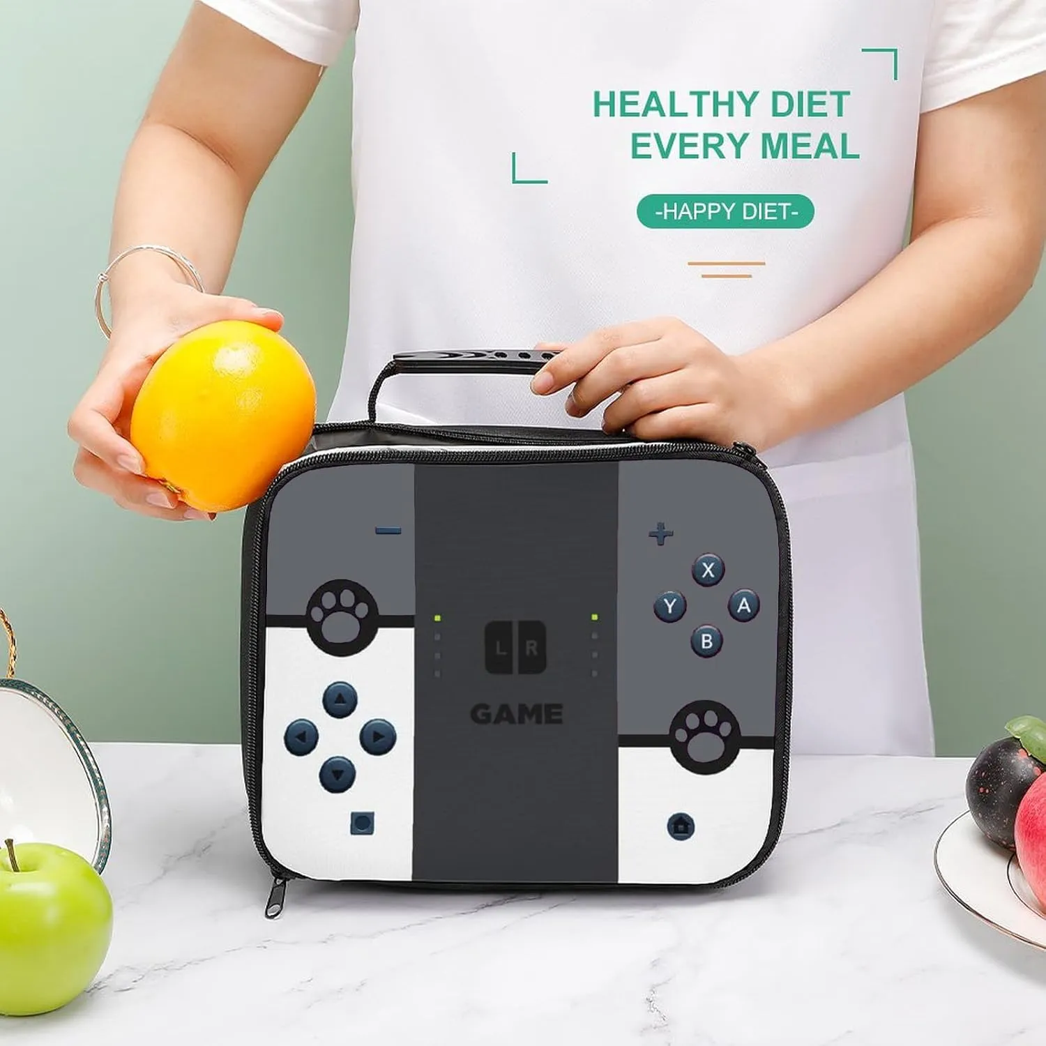 Lunch Bag Lunch Boxes Reusable Games Insulated Portable Lunch Box Unisex Leak proof Cooler Tote Bag (Gray)