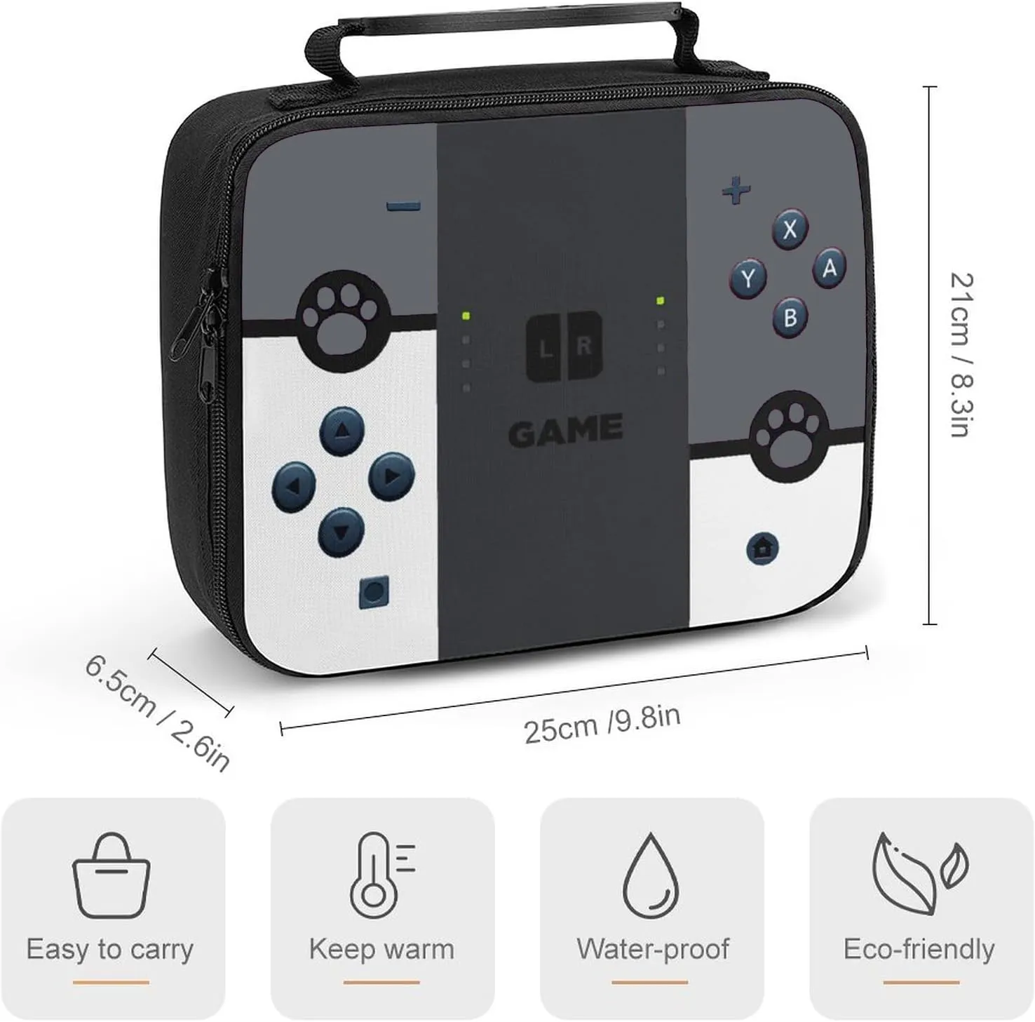 Lunch Bag Lunch Boxes Reusable Games Insulated Portable Lunch Box Unisex Leak proof Cooler Tote Bag (Gray)