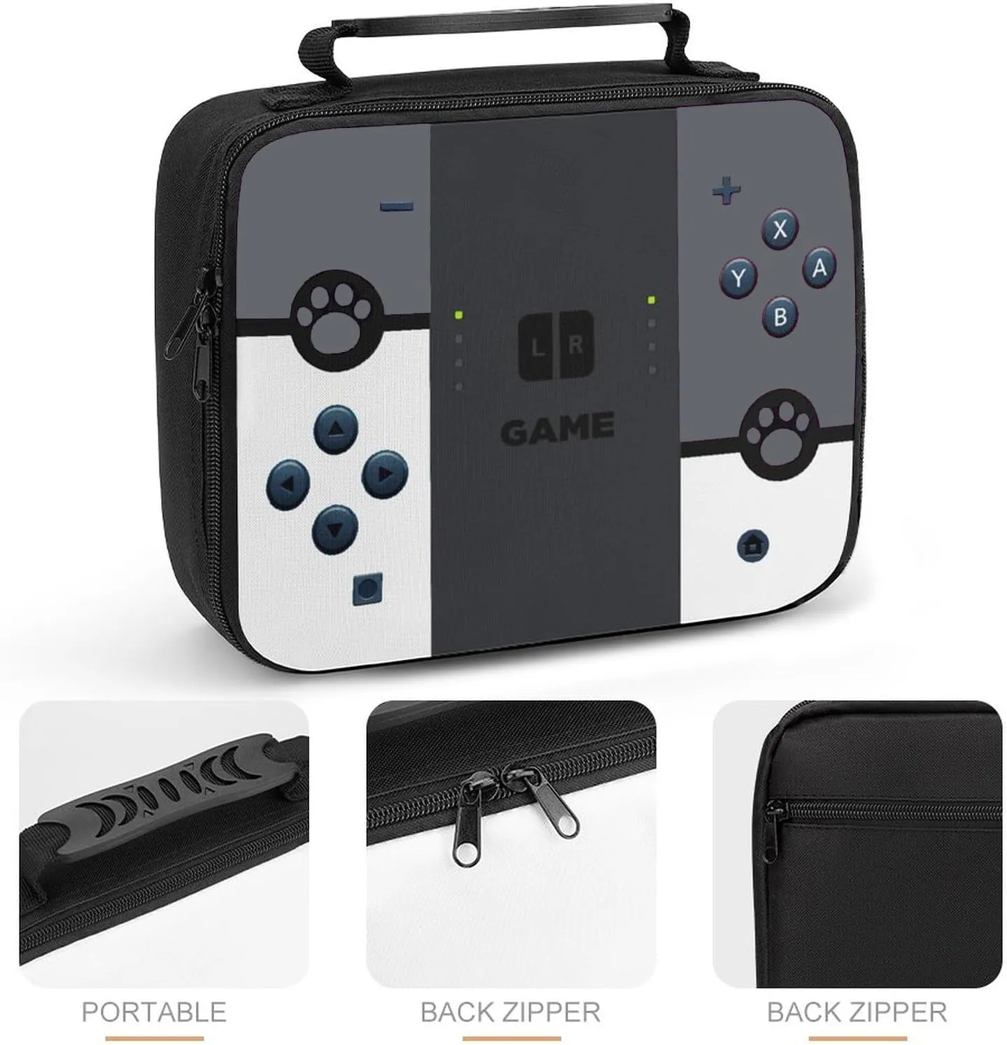 Lunch Bag Lunch Boxes Reusable Games Insulated Portable Lunch Box Unisex Leak proof Cooler Tote Bag (Gray)