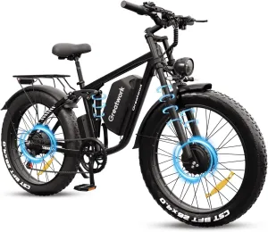 M8 PRO Electric Bike for Adults, 4000W Peak Dual Motor Ebike, 45MPH, 52V 25Ah Battery, Up to 100 Miles Range, 26" x 4.0 Fat Tires Mountain Bike with 7-Speed, Turn Signals, Full Suspension