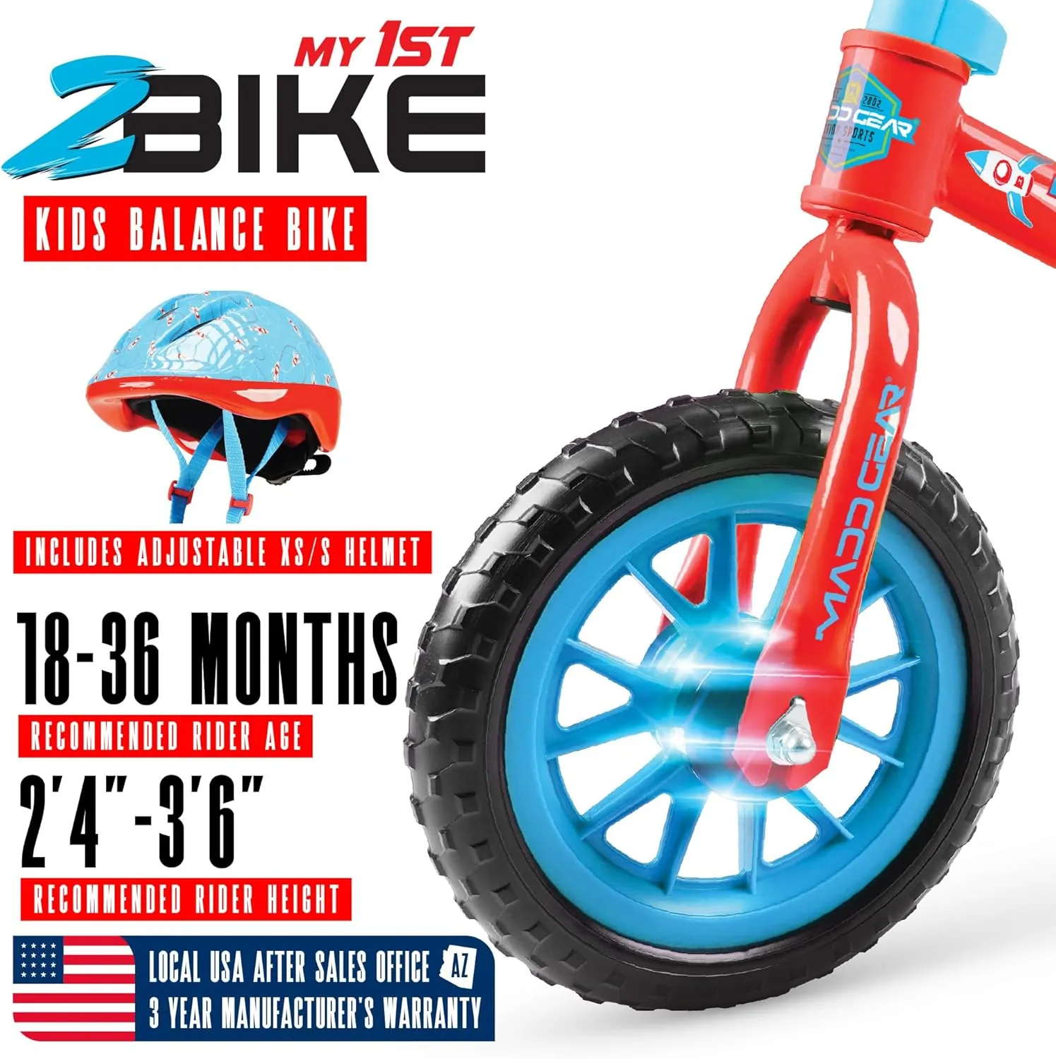 Madd Gear Balance Bike for Toddlers - 18 Month to 4 Years - No Pedal Lightweight Training Bicycles - Adjustable Seat and Maintenance Free 10 Inch Airless Tires - Great Birthday Gift