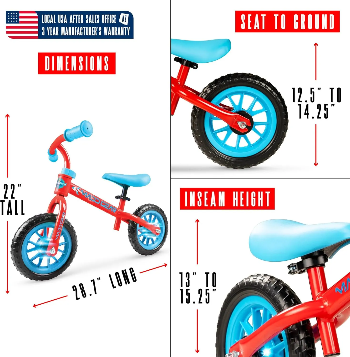 Madd Gear Balance Bike for Toddlers - 18 Month to 4 Years - No Pedal Lightweight Training Bicycles - Adjustable Seat and Maintenance Free 10 Inch Airless Tires - Great Birthday Gift