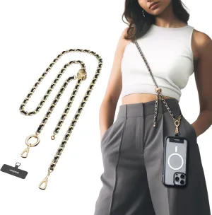 MAGEASY Crossbody Phone Chain Strap - Universal Metal Crossbody Phone Lanyard with Adjustable Length, Chic Cell Phone Necklace Crossbody Strap for iPhone & Android Phones - Classic Gold Metal