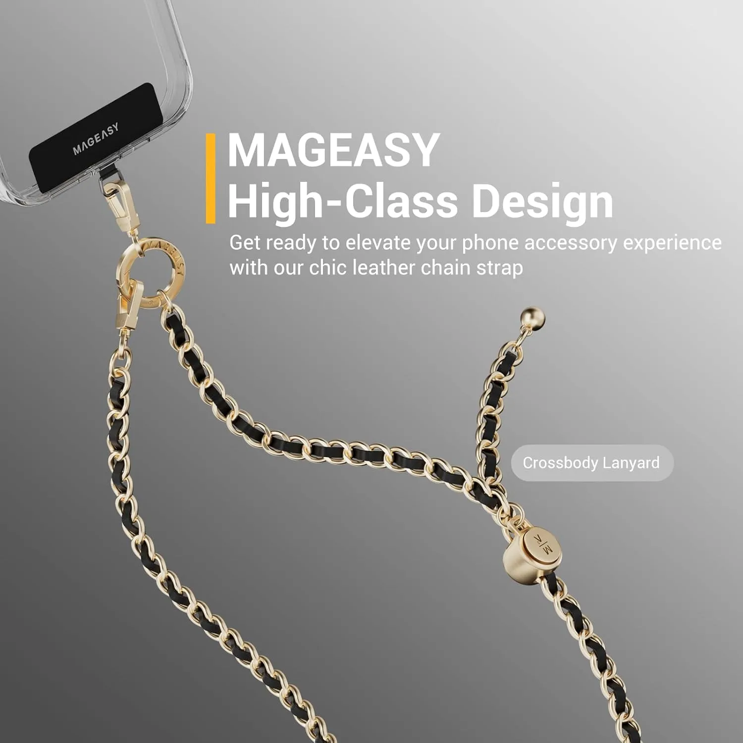 MAGEASY Crossbody Phone Chain Strap - Universal Metal Crossbody Phone Lanyard with Adjustable Length, Chic Cell Phone Necklace Crossbody Strap for iPhone & Android Phones - Classic Gold Metal