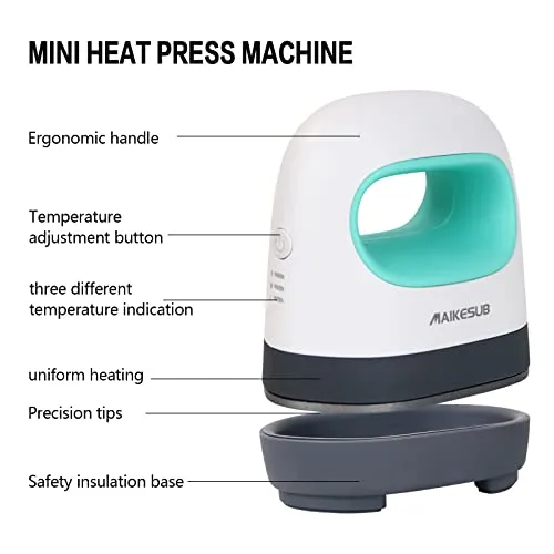 MAIKESUB Mini Heat Press Machine Easy to Use for T Shirts Shoes Hats Small HTV Iron on Vinyl Projects Portable Heating Transfer Iron Green (Green)