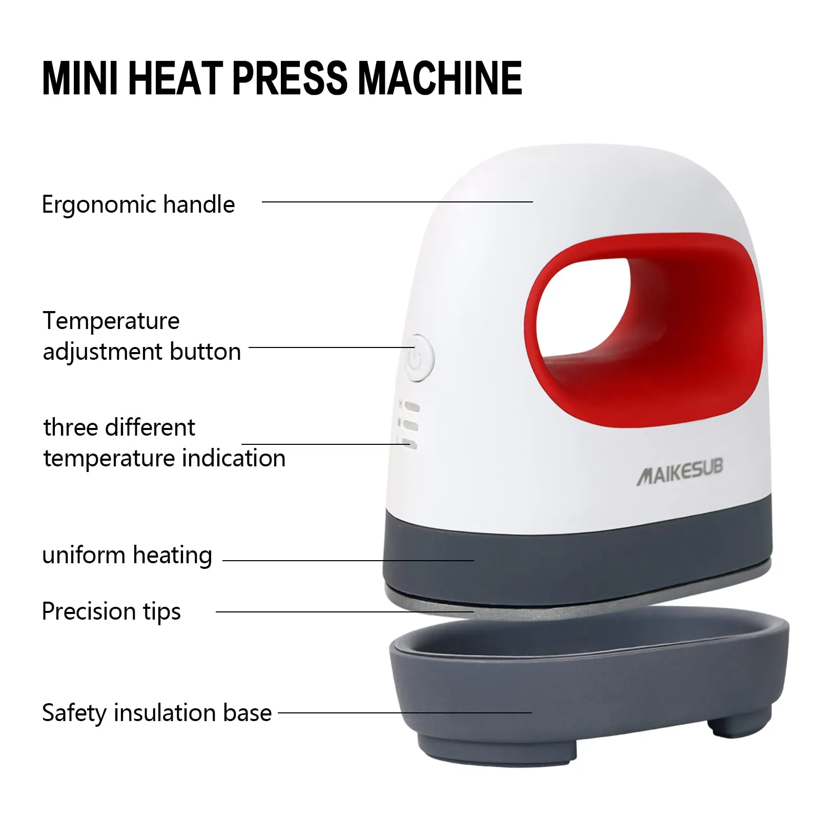 MAIKESUB Mini Heat Press Machine Easy to Use for T Shirts Shoes Hats Small HTV Iron on Vinyl Projects Portable Heating Transfer Iron Red