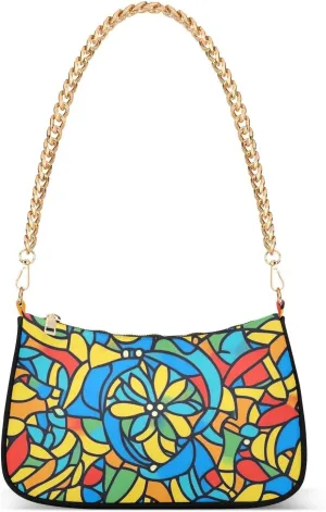Mandala Stained Glass Blue chain travel crossbody with multi pockets handbag for women for running