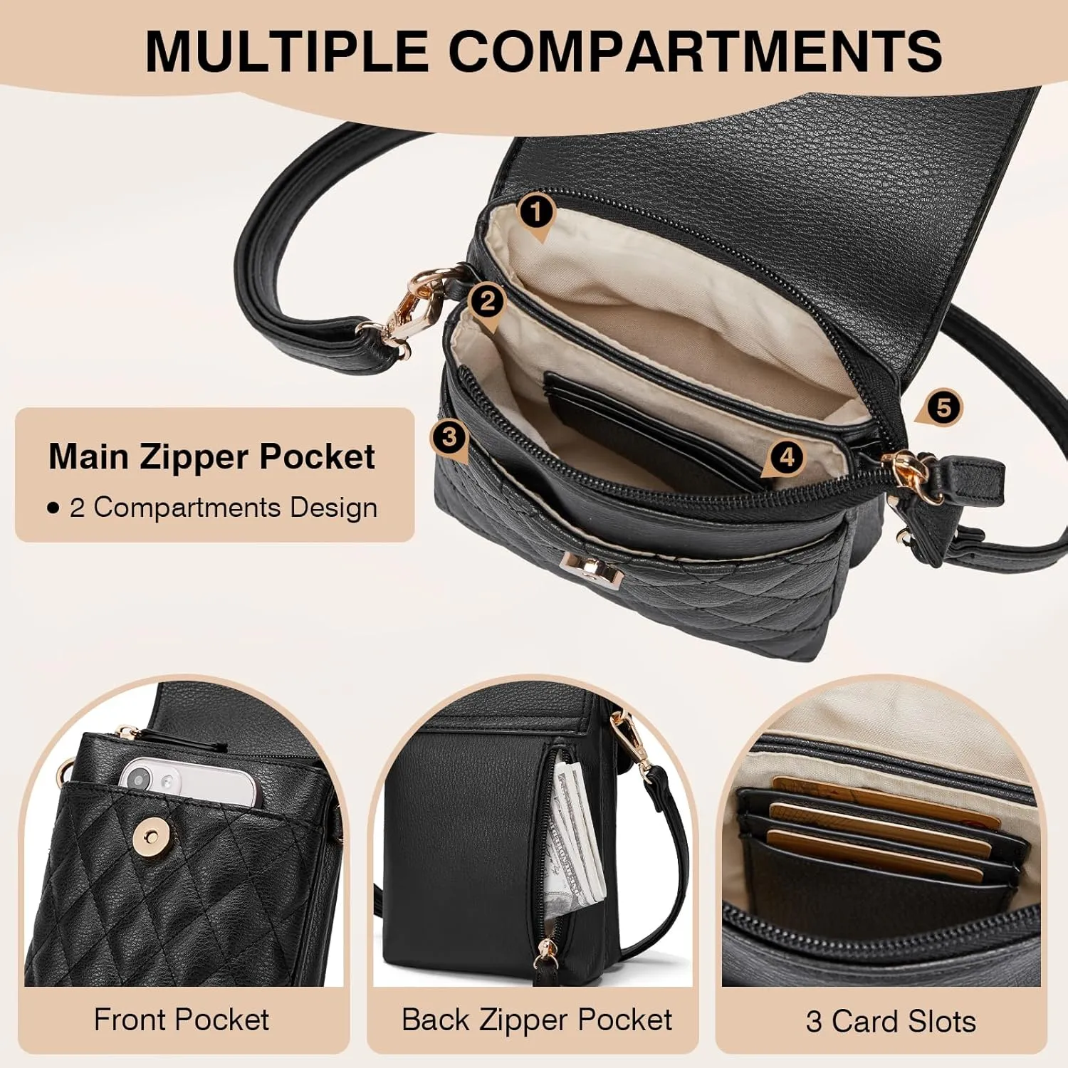 Marvolia Small Crossbody Bags for Women - Vegan Leather Crossbody Phone Purse Mini Cell Phone Bag for Traveling