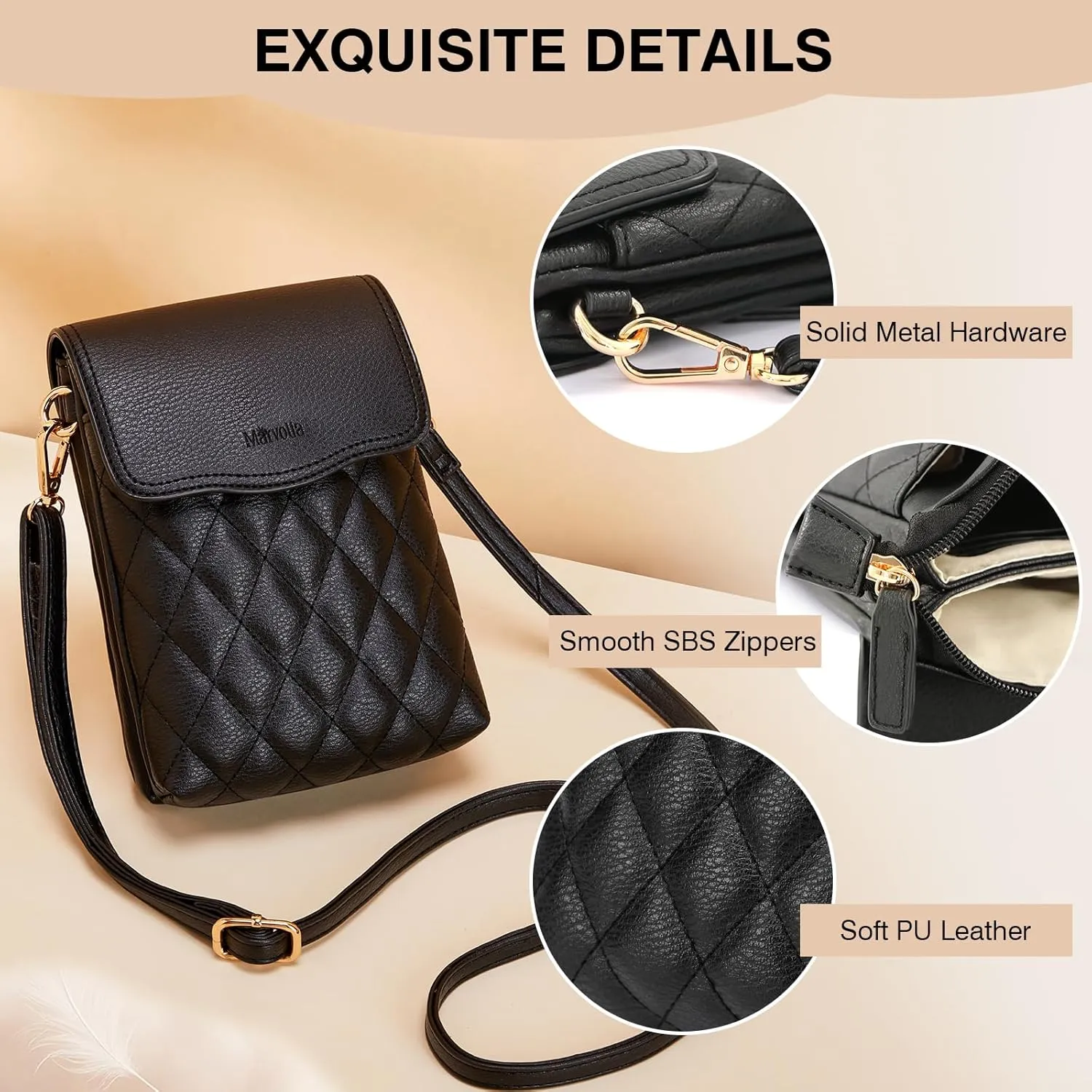 Marvolia Small Crossbody Bags for Women - Vegan Leather Crossbody Phone Purse Mini Cell Phone Bag for Traveling