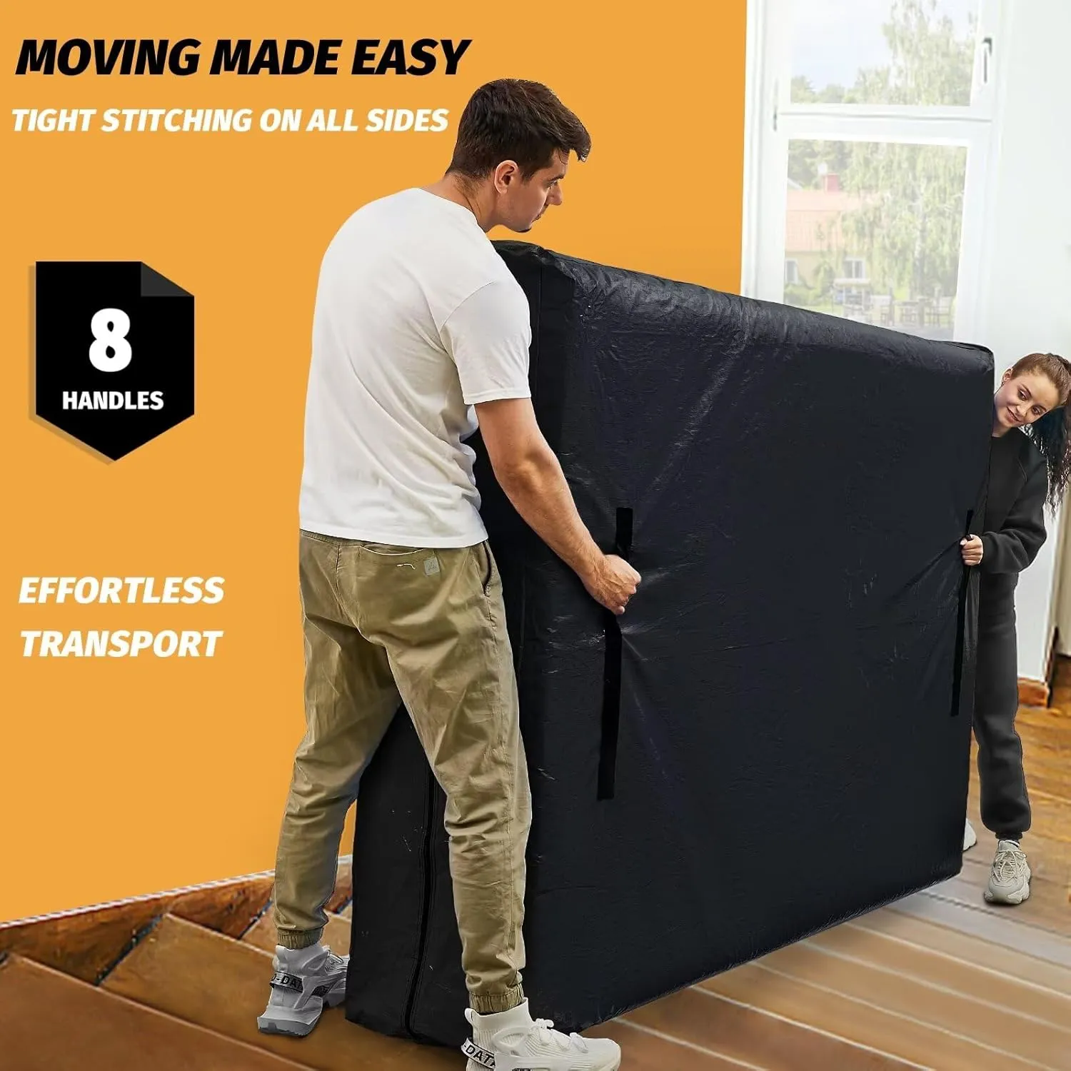 Mattress Bags for Moving, BETU Mattress Protector Waterproof Mattress Cover Queen Size Storage Bags with 8 Heavy-Duty Handles and Zipper for Bed Extra Thick Large Reusable (82"x62"x15" Black)