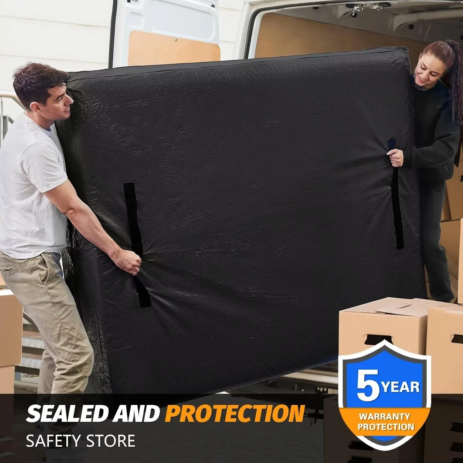 Mattress Bags for Moving, BETU Mattress Protector Waterproof Mattress Cover Queen Size Storage Bags with 8 Heavy-Duty Handles and Zipper for Bed Extra Thick Large Reusable (82"x62"x15" Black)