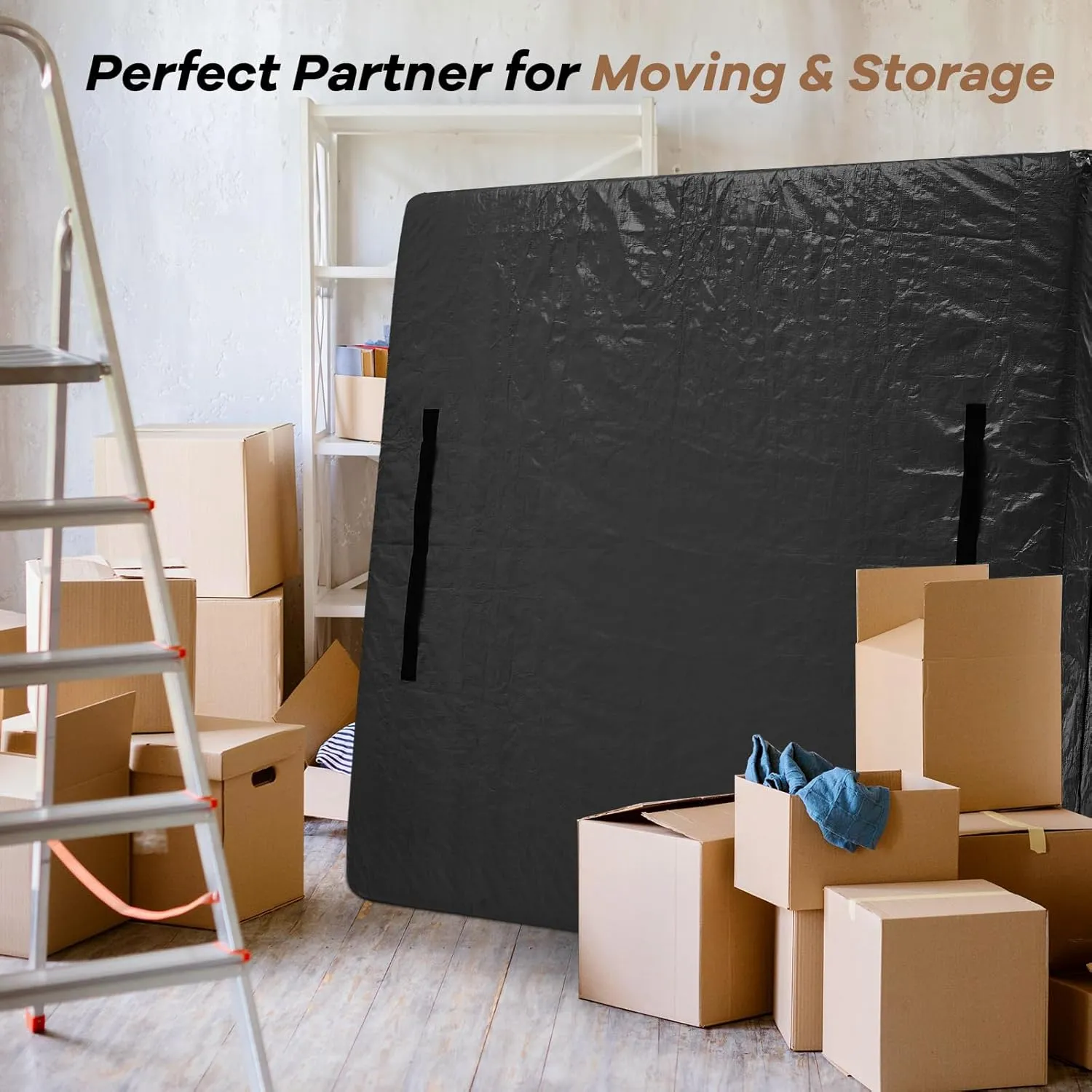 Mattress Bags for Moving, BETU Mattress Protector Waterproof Mattress Cover Queen Size Storage Bags with 8 Heavy-Duty Handles and Zipper for Bed Extra Thick Large Reusable (82"x62"x15" Black)