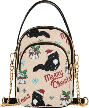 MCHIVER Christmas Cat Hat Crossbody Bag for Women Cell Phone Purse Wallet with Removable Chain Shoulder Handbag for Work Phone Passport Travel