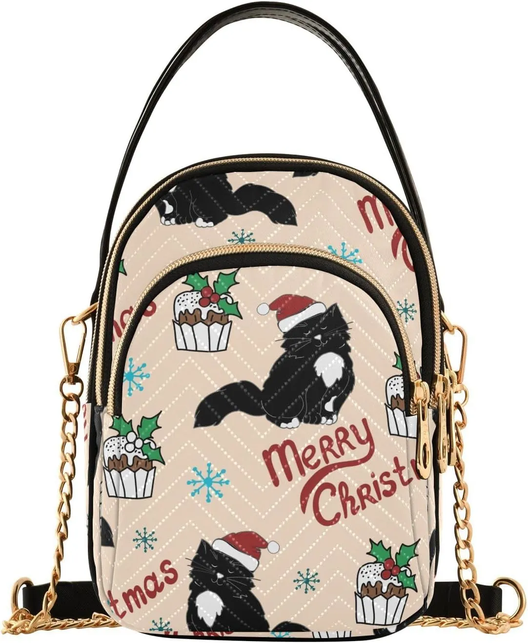 MCHIVER Christmas Cat Hat Crossbody Bag for Women Cell Phone Purse Wallet with Removable Chain Shoulder Handbag for Work Phone Passport Travel