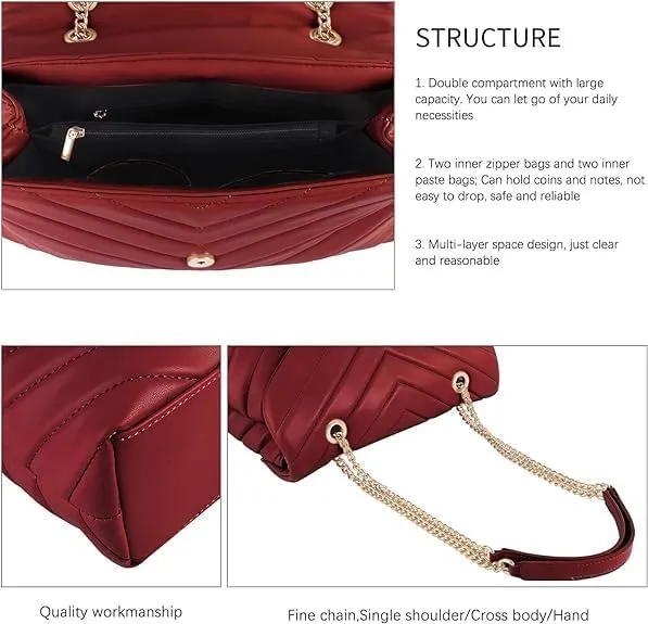 MECOLOR Women’s Fashion Crossbody Bags Lightweight Adjustable Chain Strap Quilted Designer Popular Handbags Shoulder Bag
