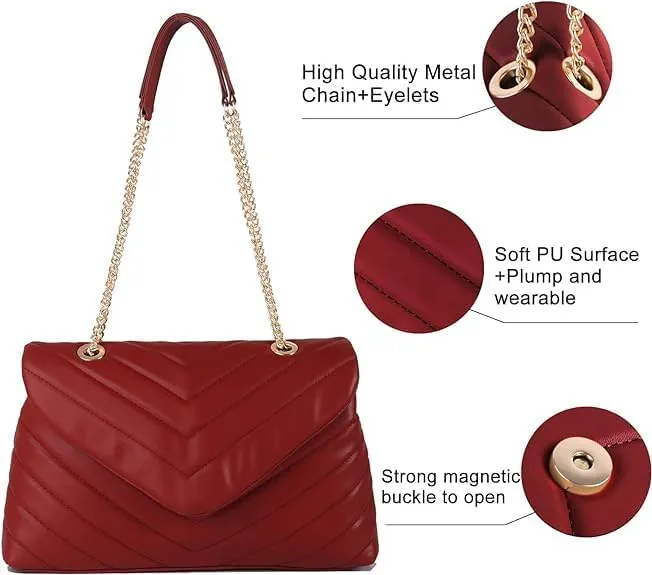 MECOLOR Women’s Fashion Crossbody Bags Lightweight Adjustable Chain Strap Quilted Designer Popular Handbags Shoulder Bag