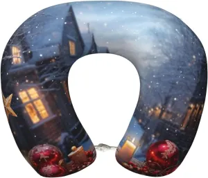 Memory Foam Travel Pillow Soft U-Shaped Neck Pillow Comfortable Christmas Atmosphere Head Support Pillow Travel Accessories for Sleeping Rest Airplane Car and Office