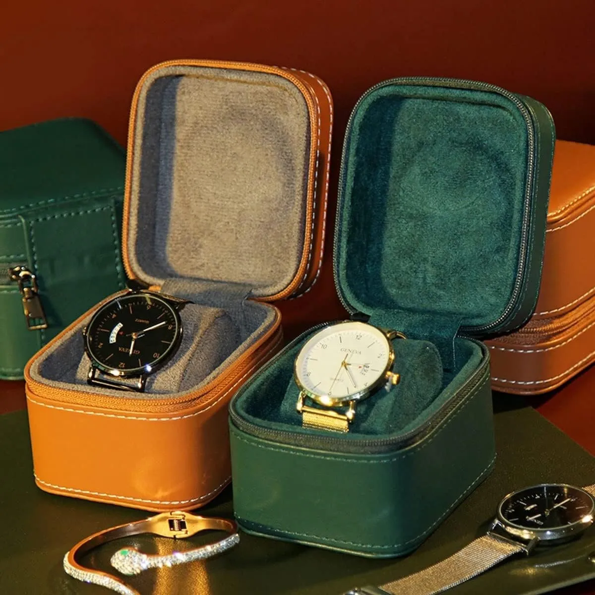 Mens Jewellery Box Watch Storage Box High-end Portable Zipper Storage Bag Mechanical Watch Watch Box Single Household (Color : B) Watch Gift Box