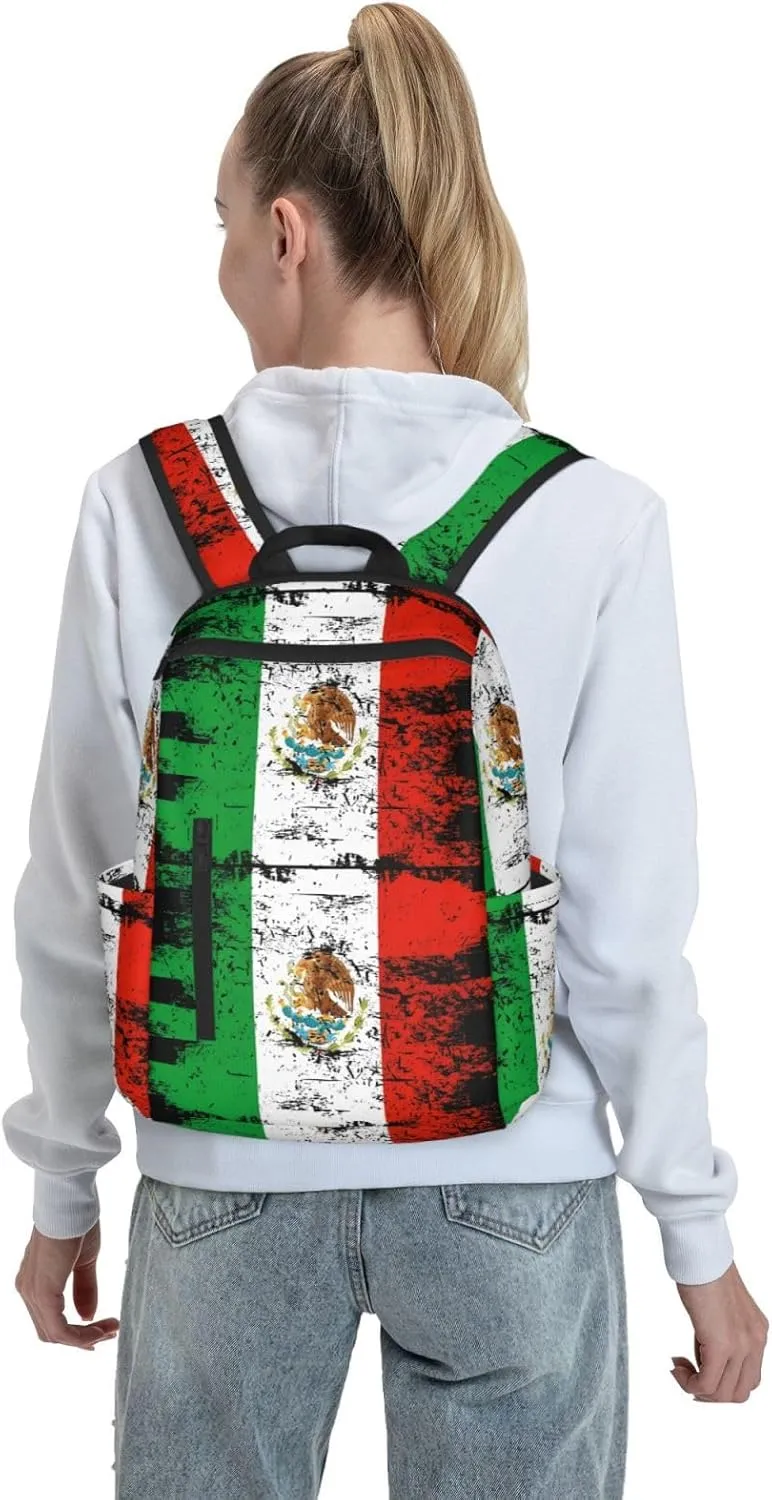 Mexico Mexican Eagle Flag Travel Backpacks Casual Laptop Backpack Sport Rucksack Large Capacity Daypack Multi-Pockets Adjustable Strap Bag for Working Hiking