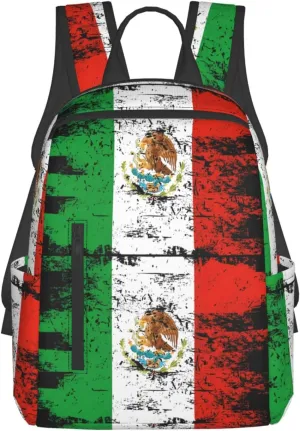 Mexico Mexican Eagle Flag Travel Backpacks Casual Laptop Backpack Sport Rucksack Large Capacity Daypack Multi-Pockets Adjustable Strap Bag for Working Hiking