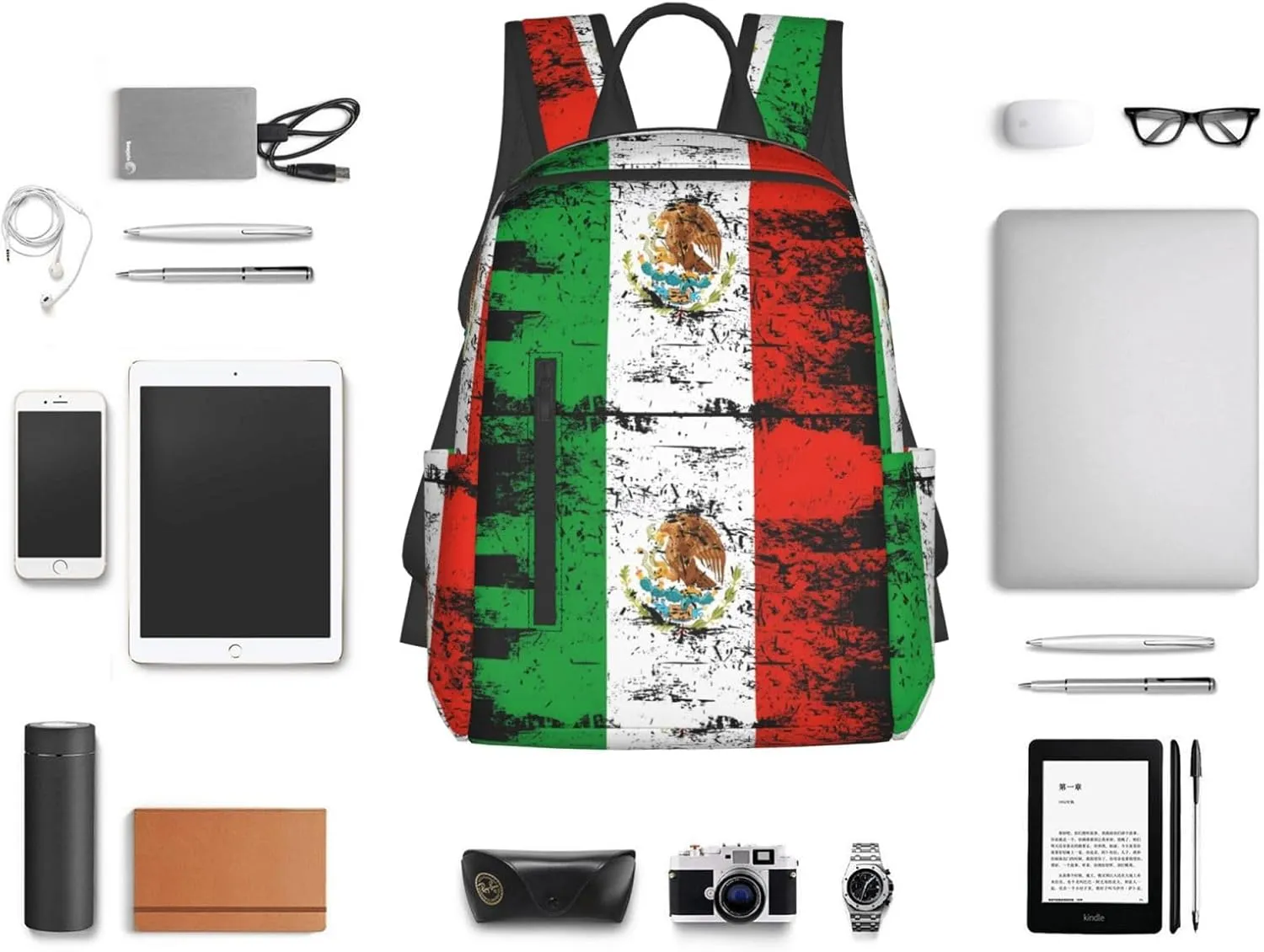 Mexico Mexican Eagle Flag Travel Backpacks Casual Laptop Backpack Sport Rucksack Large Capacity Daypack Multi-Pockets Adjustable Strap Bag for Working Hiking