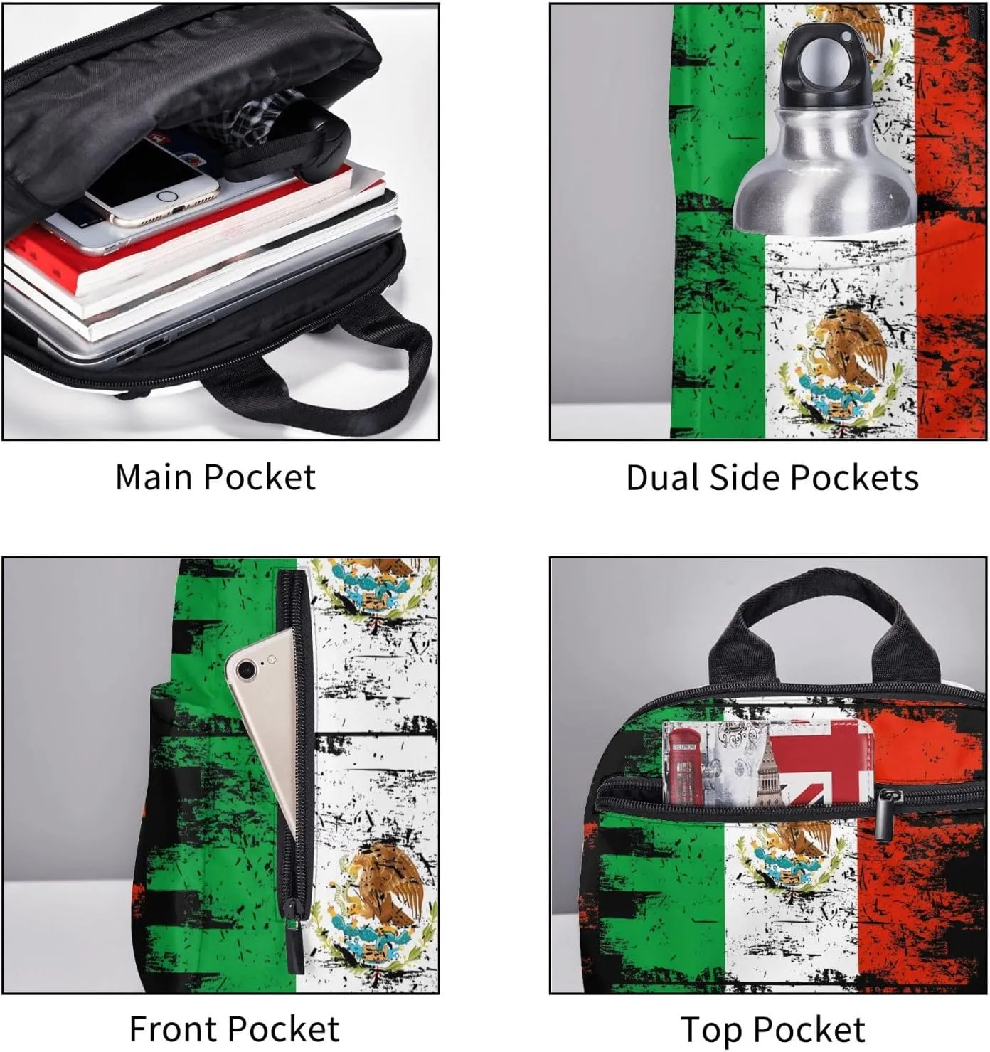 Mexico Mexican Eagle Flag Travel Backpacks Casual Laptop Backpack Sport Rucksack Large Capacity Daypack Multi-Pockets Adjustable Strap Bag for Working Hiking