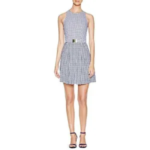 Michael Michael Kors Checkered Belted Wear To Work Dress Navy 6