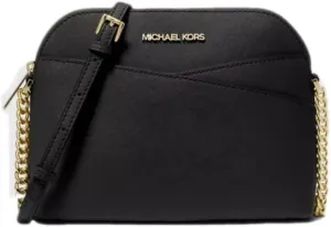 Michael Michael Kors Womens Jet Set Travel Medium Dome Crossbody Leather Handbag (Black Gold)