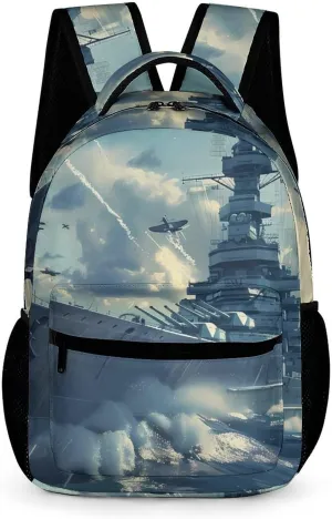 Military USS Enterprise Yorktown-Class Battleship Travel Laptop Backpack Durable Computer Bag Daypack for Men Women