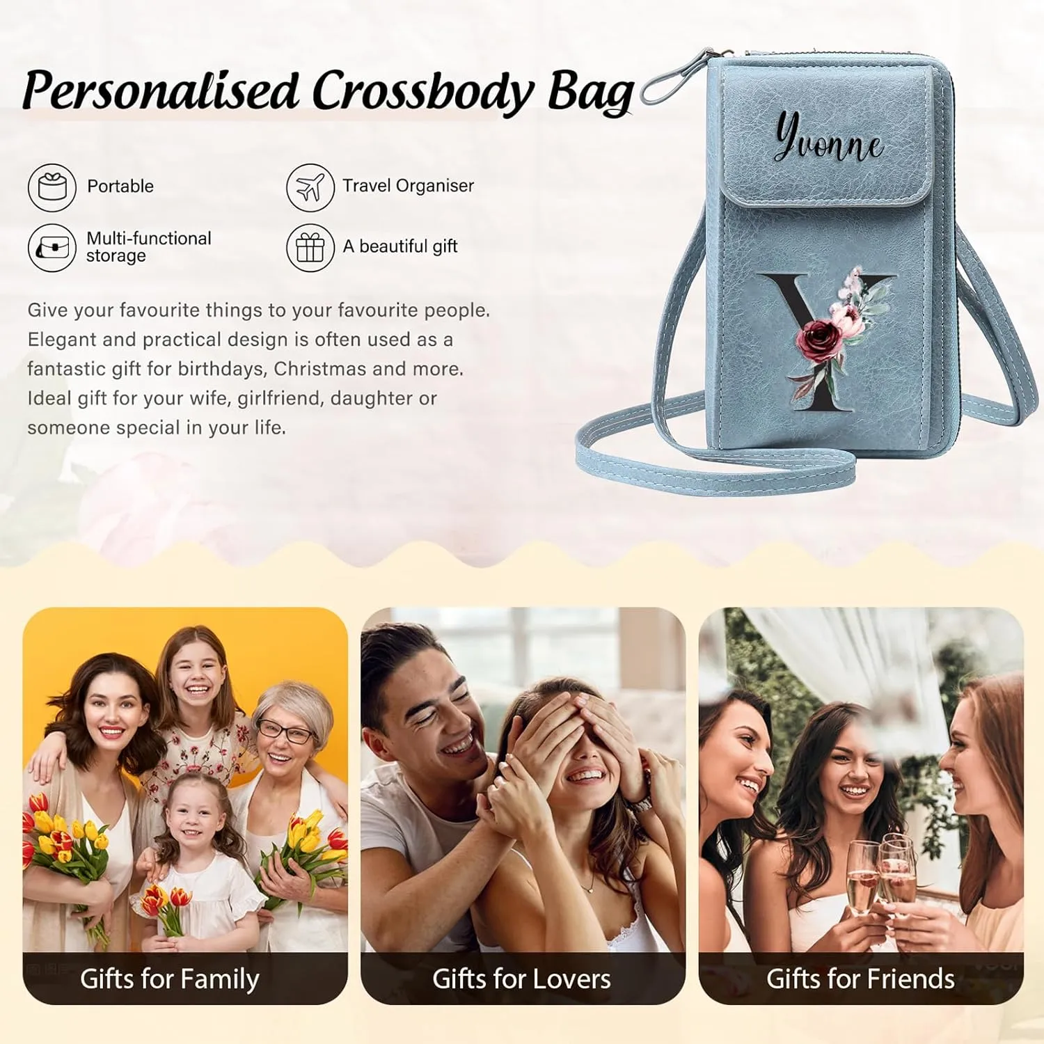 Mini Crossbody Bags for Women Custom Name Small Purse Personalized Initial Womens Crossbody Wallet Cellphone Purse