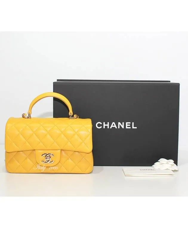 Mini Handle Top Yellow Bag Flap Cross Chanel Live chat Clean lines Lambskin