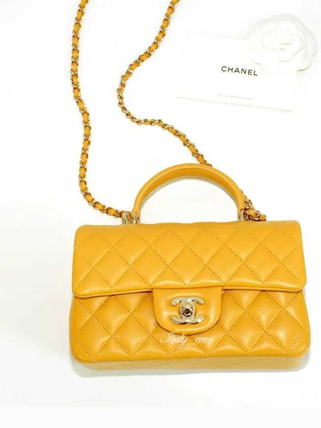 Mini Handle Top Yellow Bag Flap Cross Chanel Live chat Clean lines Lambskin