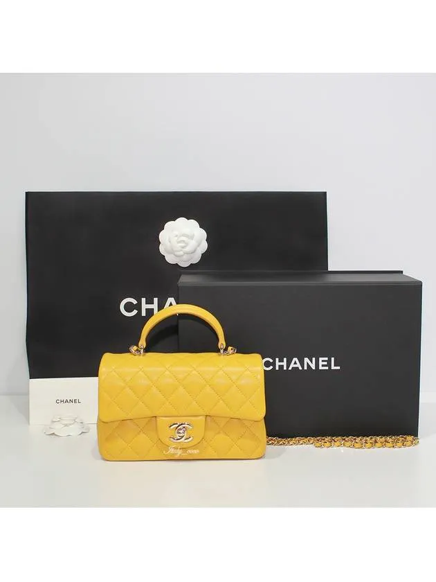 Mini Handle Top Yellow Bag Flap Cross Chanel Live chat Clean lines Lambskin