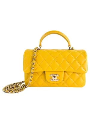Mini Handle Top Yellow Bag Flap Cross Chanel Live chat Clean lines Lambskin