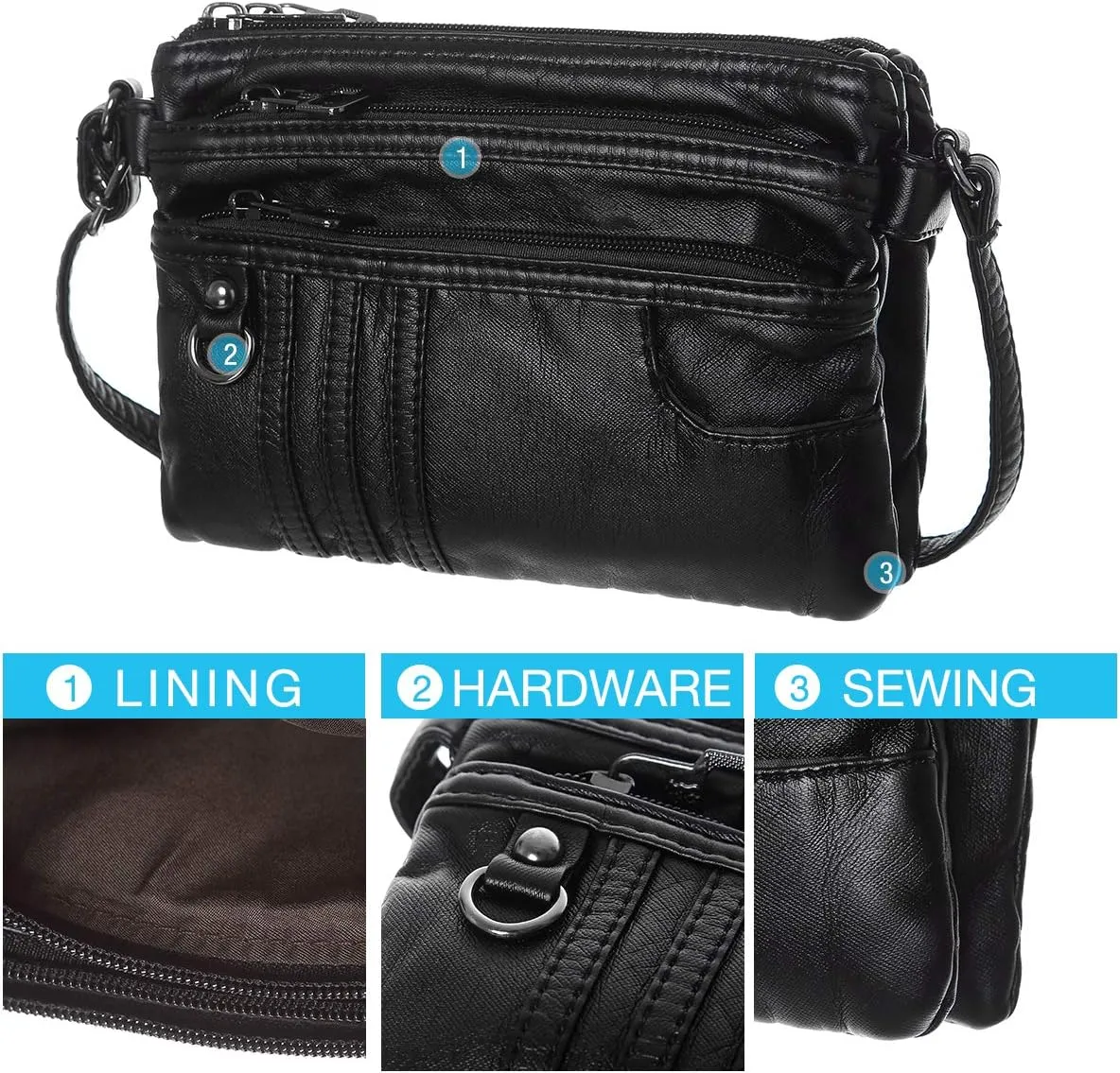 MINICAT Treble Pockets Small Crossbody Purse Cell Phone Purse Shoulder Bags for Women
