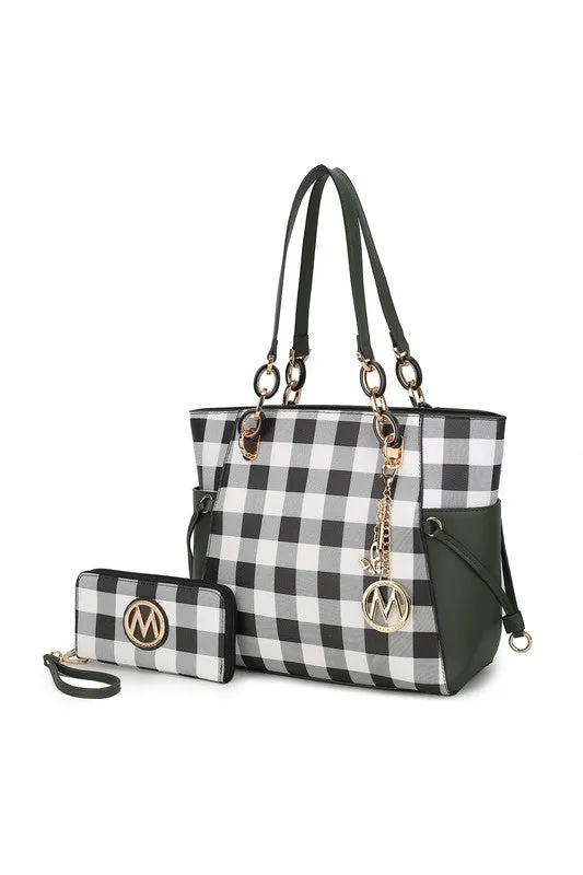 MKF Collection - Yale Checkered Tote Bag with Wallet by Mia K - Vegan Leather